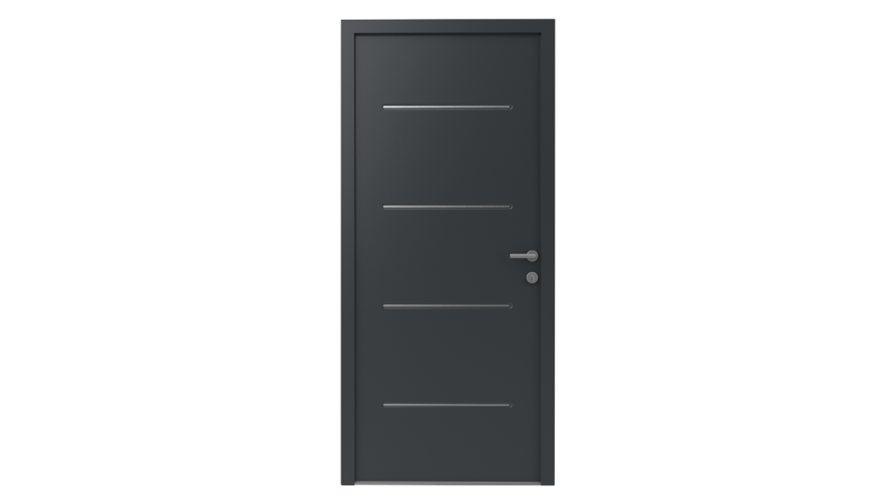 Porte d'entrée acier ROUZIC 2 Porte d'entrée grise avec décoration lignes minimalistes en inox